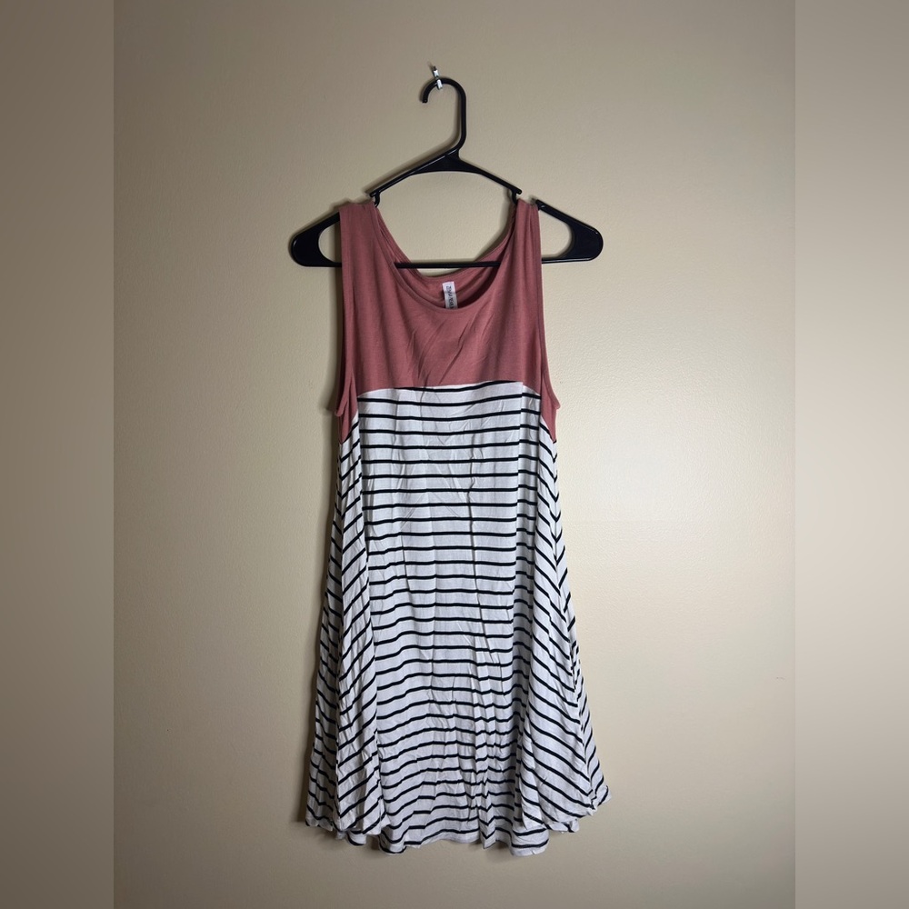 Zenana Outfitters Pink and Black Striped Midi Dress